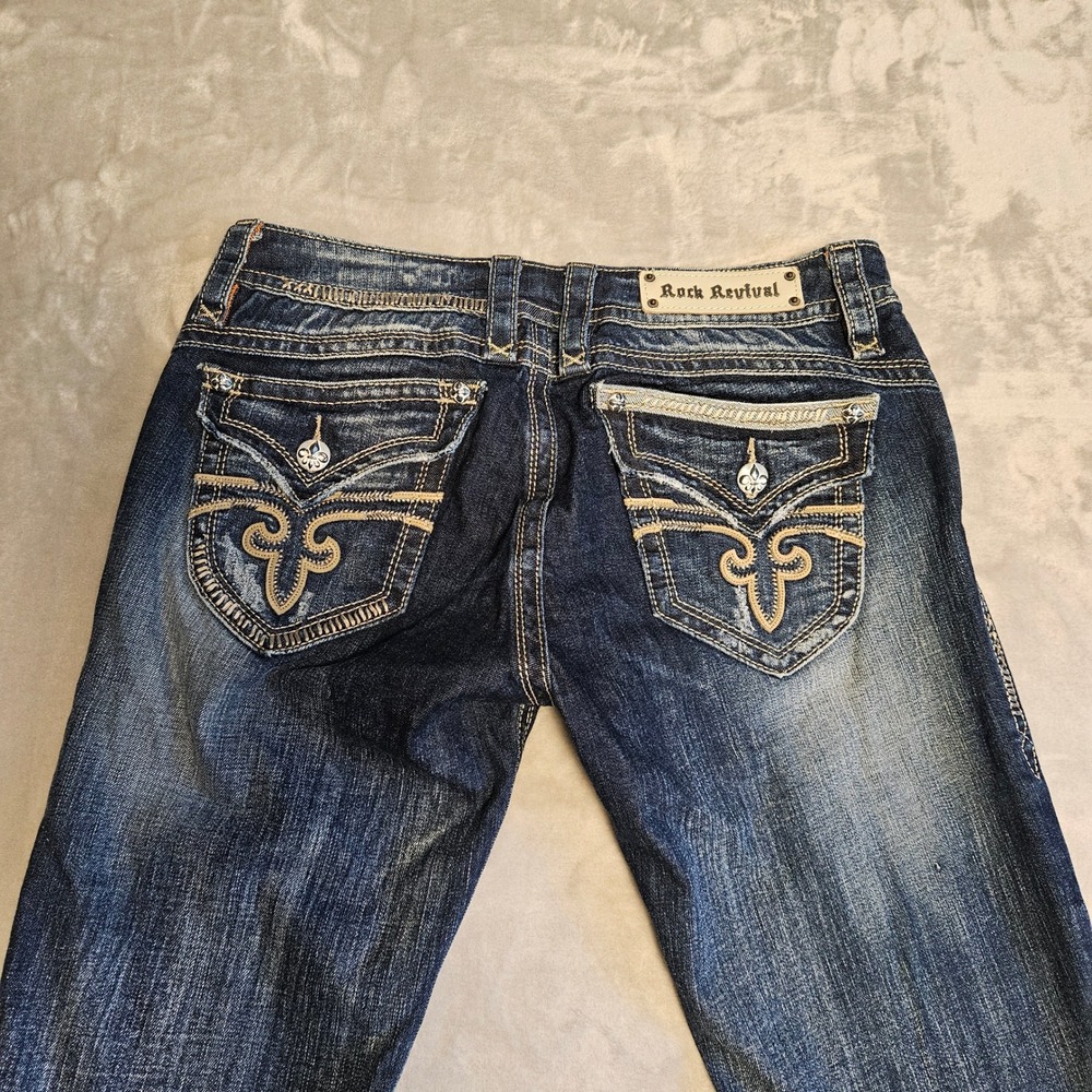 Rock Revival Gwen Capri Women's Raw Hem Flap Pocket Thick Stitch Denim Size 31 - Picture 5 of 11